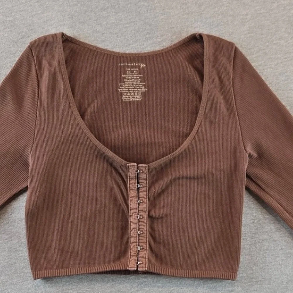 Free People Intimately Cardigan Top Womens M/L Brown Ribbed Hook‎ Eye Cropped